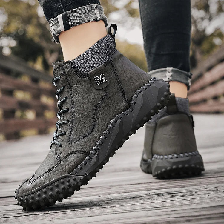 Herren Stiefeletten Winter Warme Schneestiefel Dicker Plüsch Herren Handgefertigte Lederstiefel Outdoor Wasserdichte Arbeitsstiefel