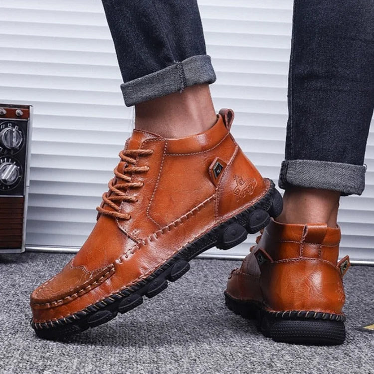 Herren Leder Stiefeletten Runde Zehen Lässige orthopädische Schuhe