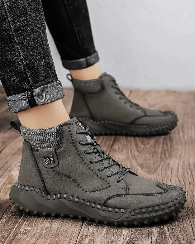 Herren Stiefeletten Winter Warme Schneestiefel Dicker Plüsch Herren Handgefertigte Lederstiefel Outdoor Wasserdichte Arbeitsstiefel