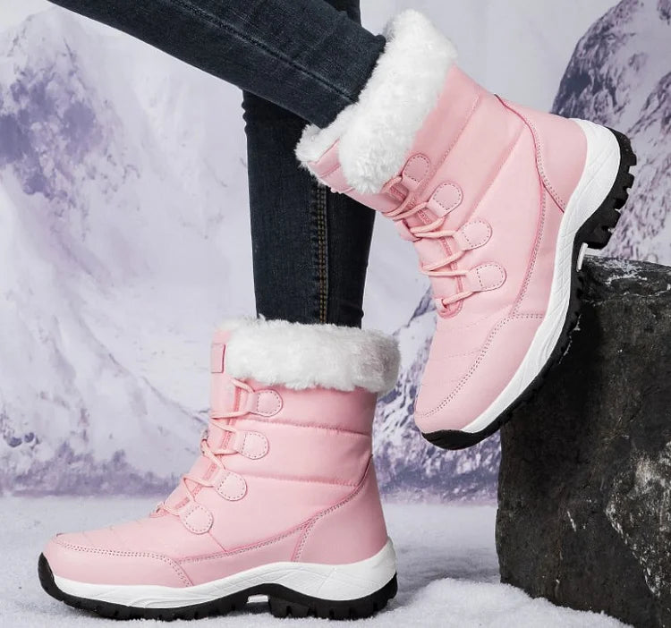 Damen Winter-Schneestiefel - Flauschige Schnürung vorne