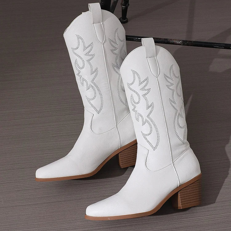 Cowboystiefel mit Absatz und Blattstickerei