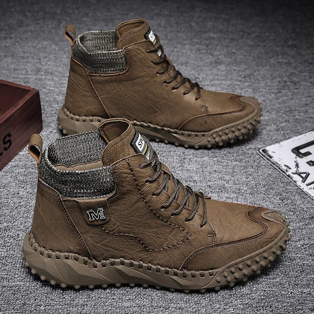 Herren Stiefeletten Winter Warme Schneestiefel Dicker Plüsch Herren Handgefertigte Lederstiefel Outdoor Wasserdichte Arbeitsstiefel