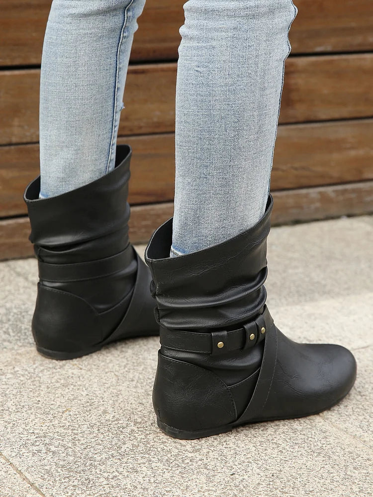 Flache Stiefeletten Damen Slouch Boots Low Heel Booties Herbst Slouchy Boots