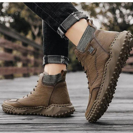 Herren Stiefeletten Winter Warme Schneestiefel Dicker Plüsch Herren Handgefertigte Lederstiefel Outdoor Wasserdichte Arbeitsstiefel