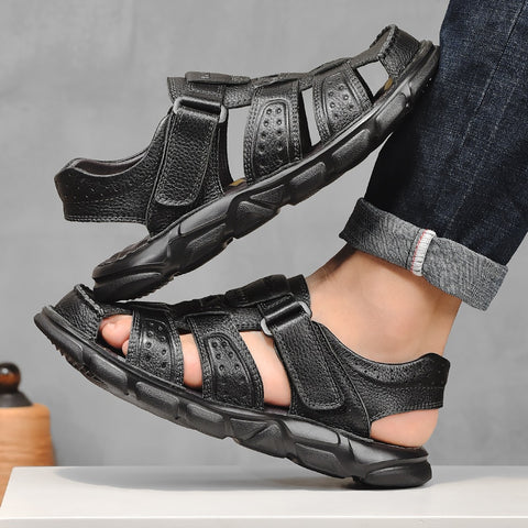 Hochwertige Sandalen aus Kuhleder für den Sommer im Freien handgefertigt für Herren modisch bequem für den Strand aus Leder