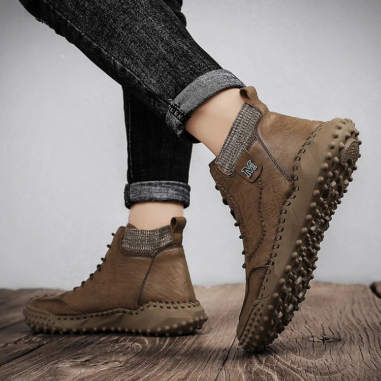 Herren Stiefeletten Winter Warme Schneestiefel Dicker Plüsch Herren Handgefertigte Lederstiefel Outdoor Wasserdichte Arbeitsstiefel