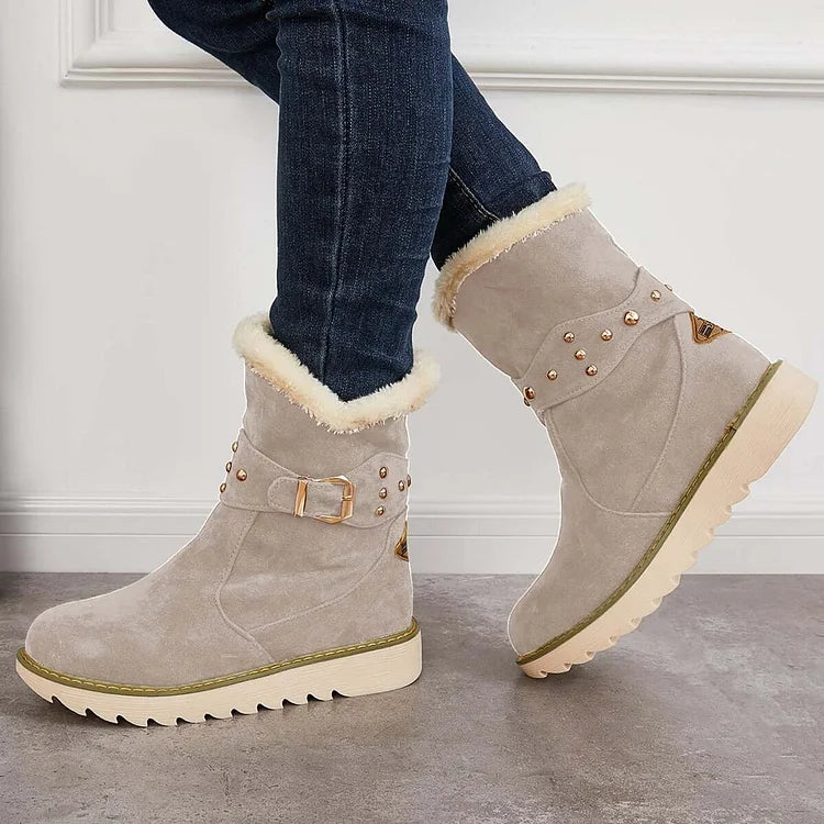 Rutschfeste Schneestiefeletten warme Schlupfstiefeletten mit Fellfutter