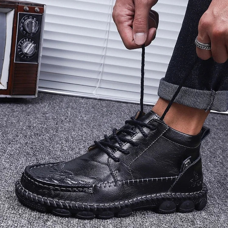 Herren Leder Stiefeletten Runde Zehen Lässige orthopädische Schuhe