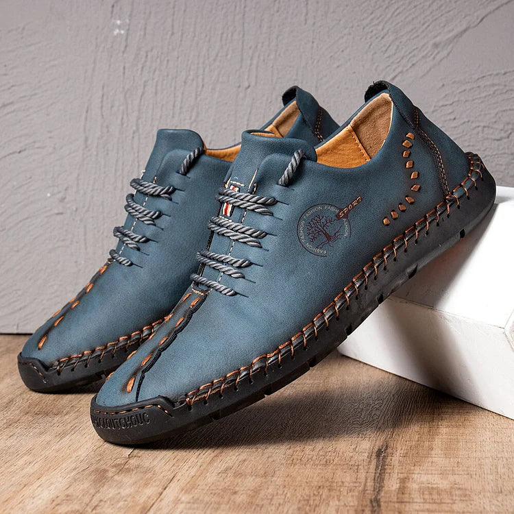 Herren-Freizeitschuhe aus Leder mit handgenähter rutschfester weicher Sohle
