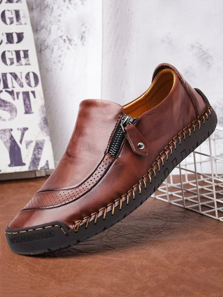 Herren Slipper aus Leder mit handgenähtem Reißverschluss