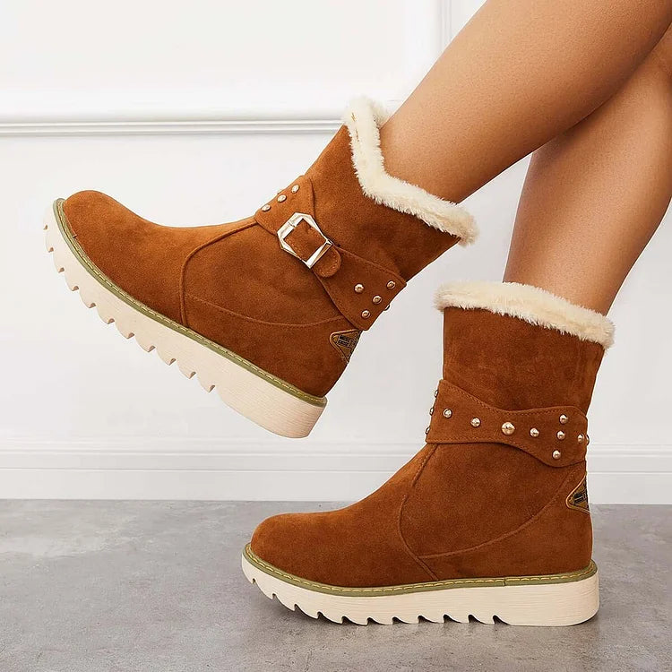 Rutschfeste Schneestiefeletten warme Schlupfstiefeletten mit Fellfutter