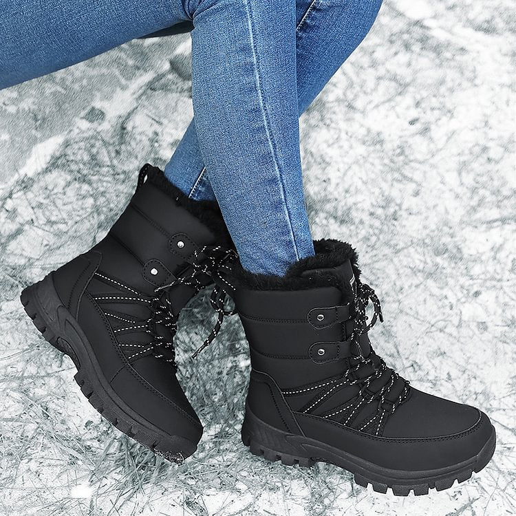 Damen Anti-Rutsch-Fell Warme wasserdichte Schneestiefel Mitte Der Wade