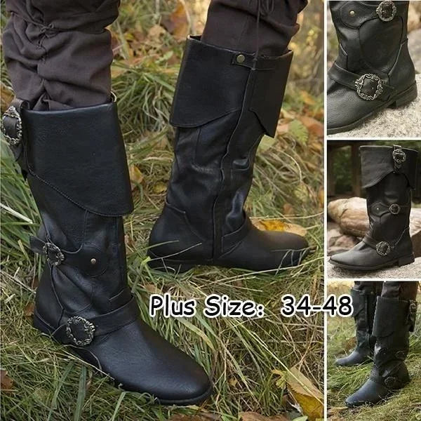 Wasserdichte Piraten-Cosplay-Lederstiefel für Herren mit Bündchen