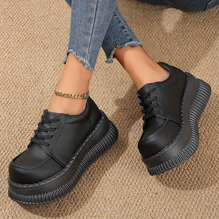 Damen Plateau Oxfords Fashion Round Toe Schnürschuhe