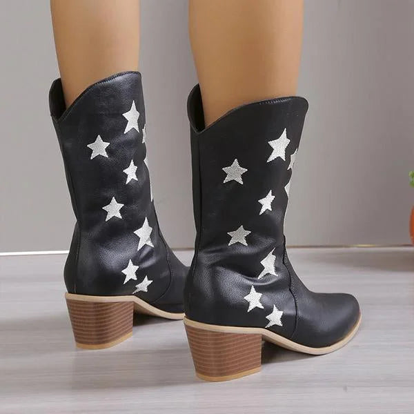 Damenmode Lässige Stiefel mit Stern-Absatz und mittlerer Wadenhöhe