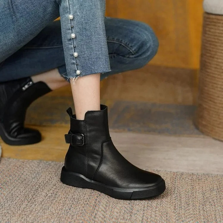 Retro Flache Knöchel Kurze Plüsch Damen Lederstiefel