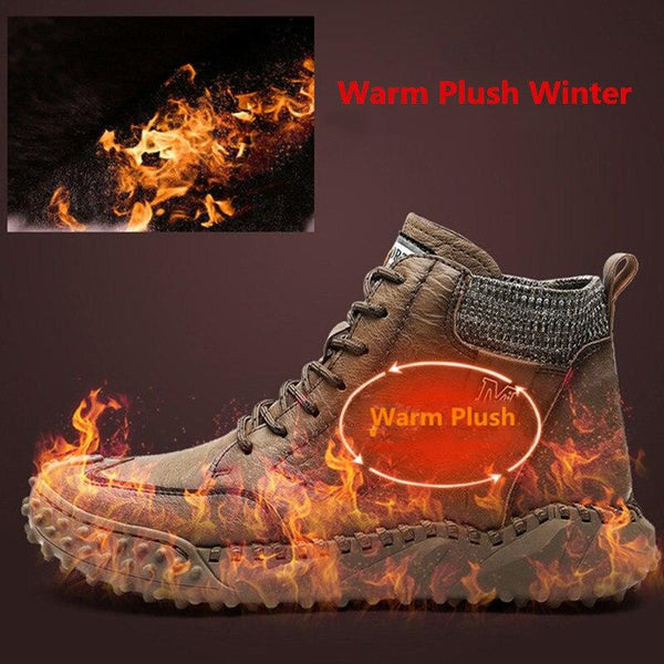 Herren Stiefeletten Winter Warme Schneestiefel Dicker Plüsch Herren Handgefertigte Lederstiefel Outdoor Wasserdichte Arbeitsstiefel