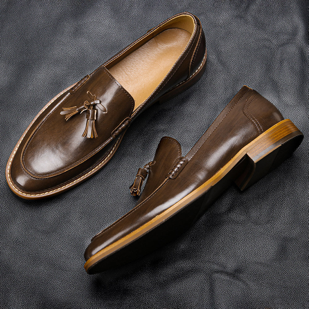 Formelle Business-Loafer für Herren mit Holzmaserung und Quaste