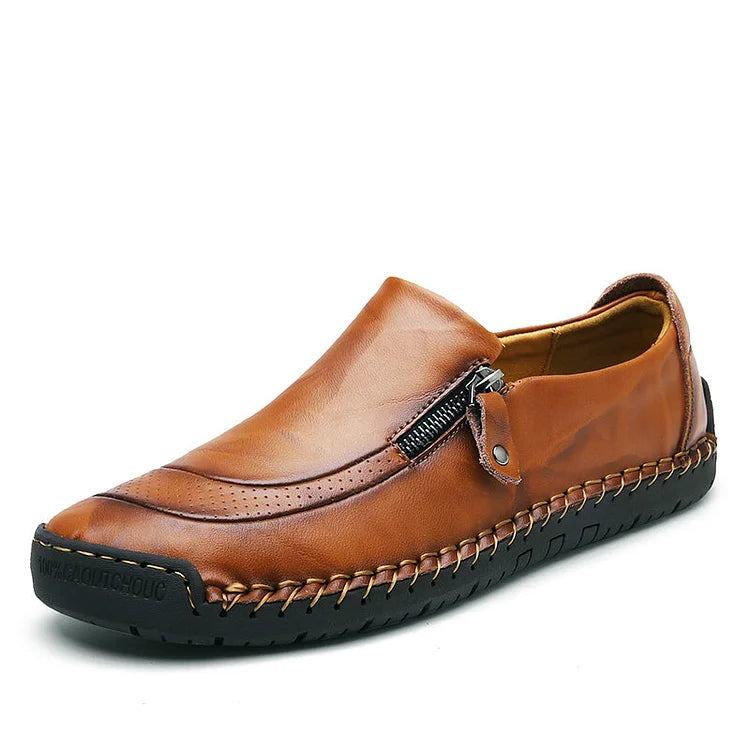 Herren Slipper aus Leder mit handgenähtem Reißverschluss