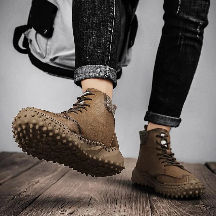 Herren Stiefeletten Winter Warme Schneestiefel Dicker Plüsch Herren Handgefertigte Lederstiefel Outdoor Wasserdichte Arbeitsstiefel