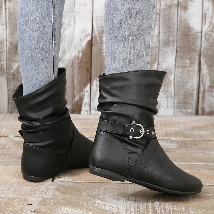 Flache Stiefeletten Damen Slouch Boots Low Heel Booties Herbst Slouchy Boots