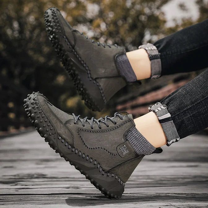 Herren Stiefeletten Winter Warme Schneestiefel Dicker Plüsch Herren Handgefertigte Lederstiefel Outdoor Wasserdichte Arbeitsstiefel