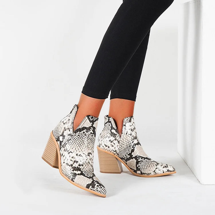 Damen Westernstiefeletten Cowboystiefeletten Cutout Blockabsatz Booties