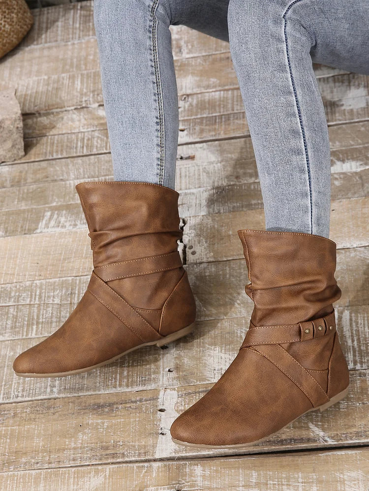 Flache Stiefeletten Damen Slouch Boots Low Heel Booties Herbst Slouchy Boots