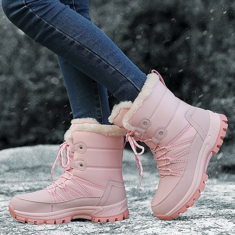 Damen Anti-Rutsch-Fell Warme wasserdichte Schneestiefel Mitte Der Wade