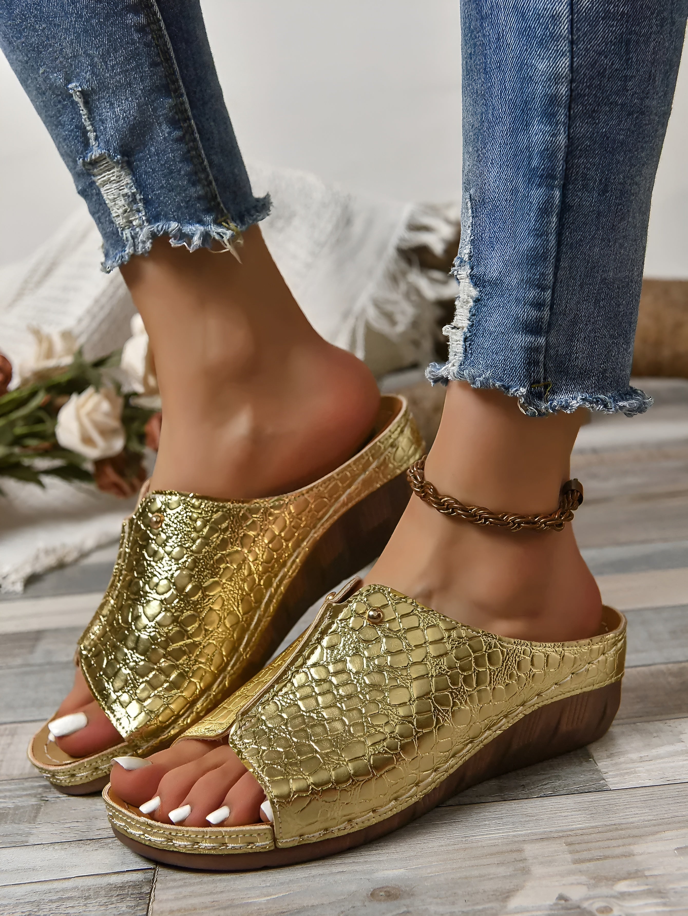 OrthoDay Sandalen Damen – Premium Orthopädische Vintage Keilabsatz Sandalen