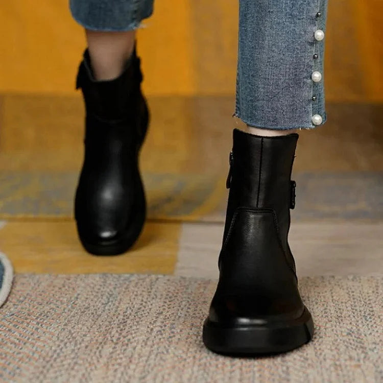 Retro Flache Knöchel Kurze Plüsch Damen Lederstiefel