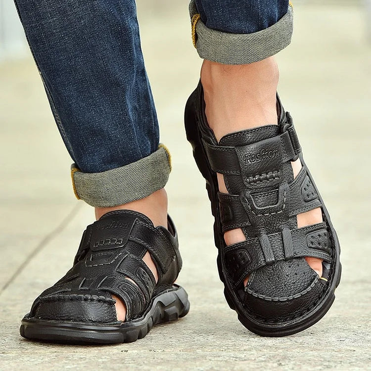 Hochwertige Sandalen aus Kuhleder für den Sommer im Freien handgefertigt für Herren modisch bequem für den Strand aus Leder
