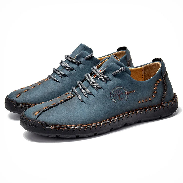 Herren-Freizeitschuhe aus Leder mit handgenähter rutschfester weicher Sohle