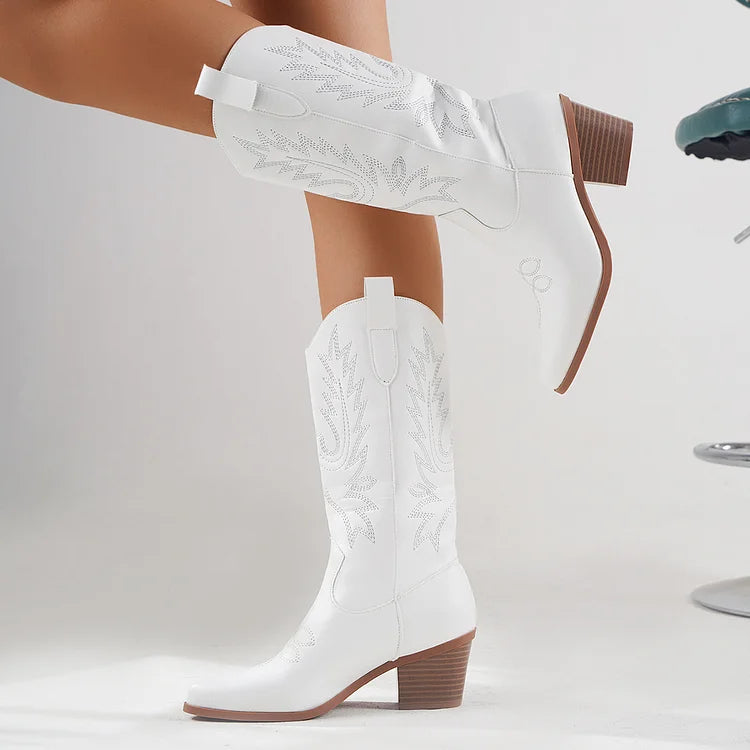 Cowboystiefel mit Absatz und Blattstickerei
