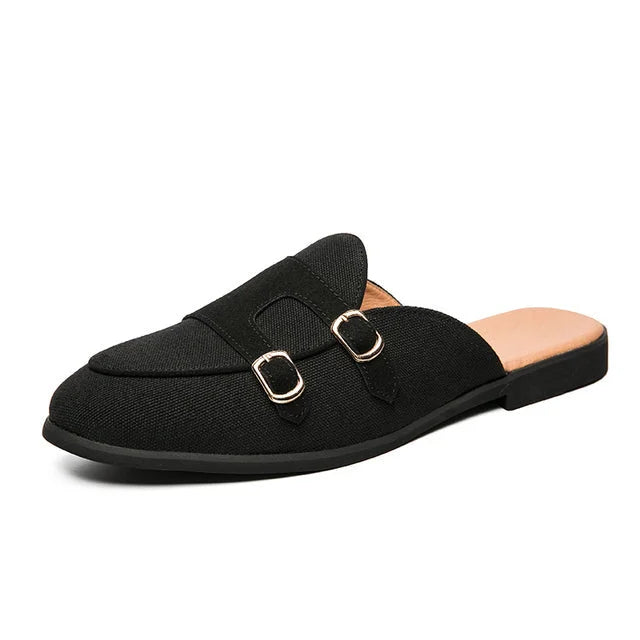 Moderne Herren Pantoletten mit Schnallen im Bicolor-Look