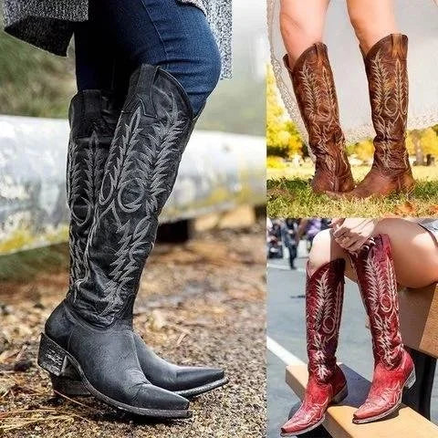 Kniehohe Western-Cowboystiefel mit spitzer Zehenpartie Cowgirlstiefel Vintage-Country-Stiefel