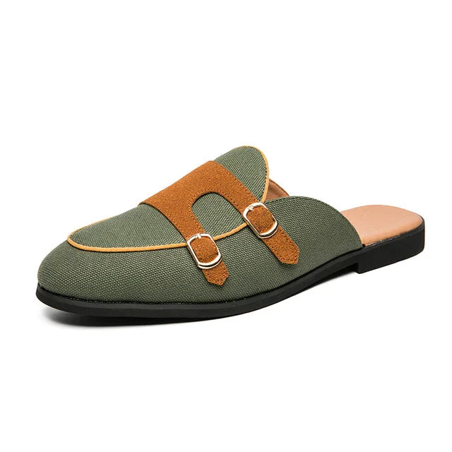 Moderne Herren Pantoletten mit Schnallen im Bicolor-Look