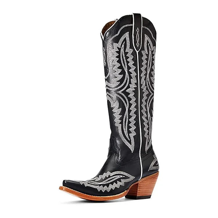 Bestickte Westernstiefel mit Blockabsatz und niedrigem Absatz Reitstiefel2