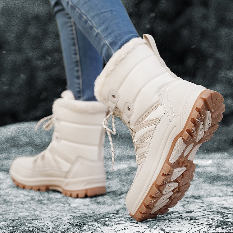 Damen Anti-Rutsch-Fell Warme wasserdichte Schneestiefel Mitte Der Wade