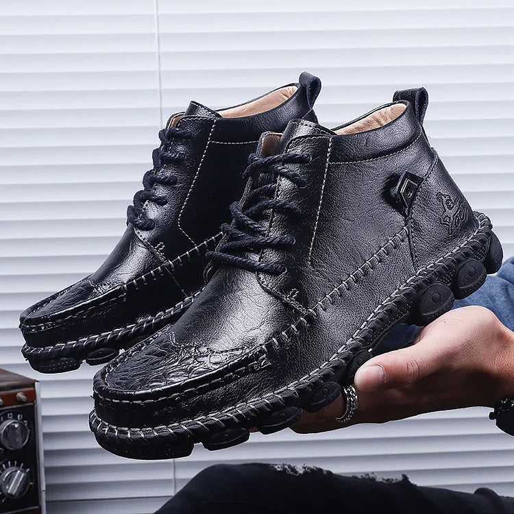 Herren Leder Stiefeletten Runde Zehen Lässige orthopädische Schuhe