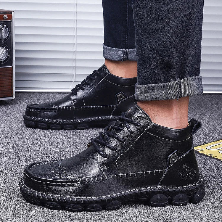 Herren Leder Stiefeletten Runde Zehen Lässige orthopädische Schuhe