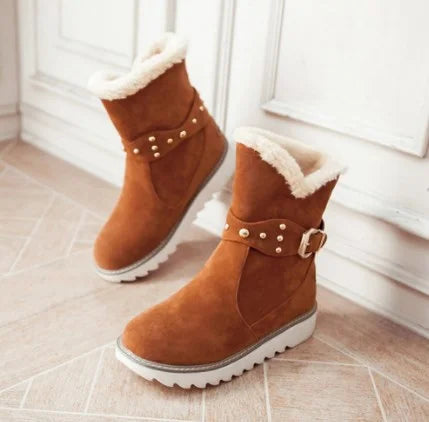Rutschfeste warme pelzgefütterte Schlupfstiefeletten für den Schnee