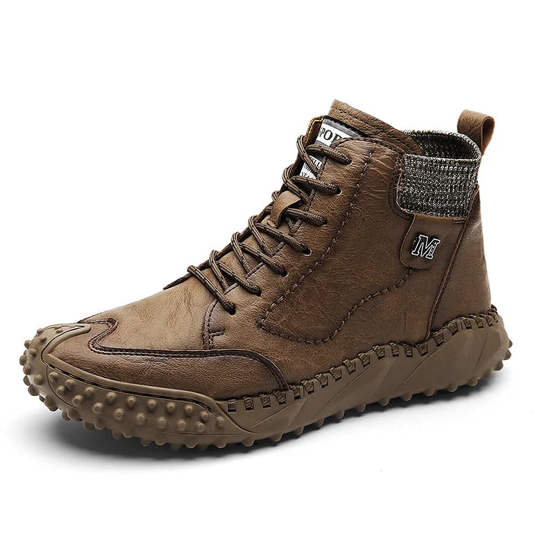 Herren Stiefeletten Winter Warme Schneestiefel Dicker Plüsch Herren Handgefertigte Lederstiefel Outdoor Wasserdichte Arbeitsstiefel