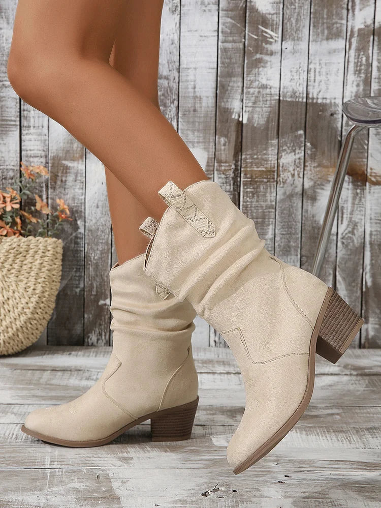 Cowboystiefeletten mit Plissee-Absatz
