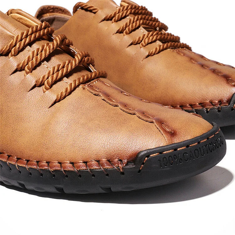 Herren-Freizeitschuhe aus Leder mit handgenähter rutschfester weicher Sohle