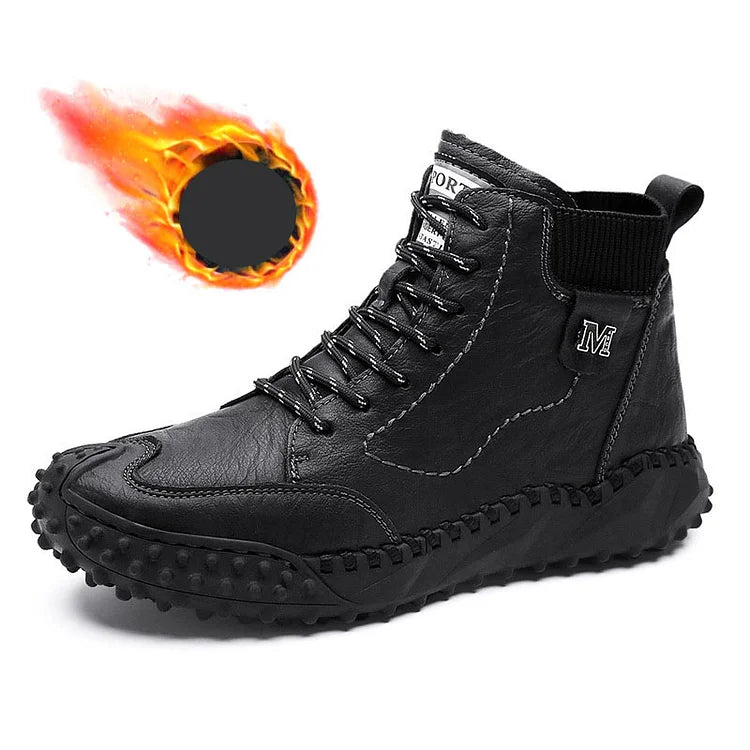 Herren Stiefeletten Winter Warme Schneestiefel Dicker Plüsch Herren Handgefertigte Lederstiefel Outdoor Wasserdichte Arbeitsstiefel