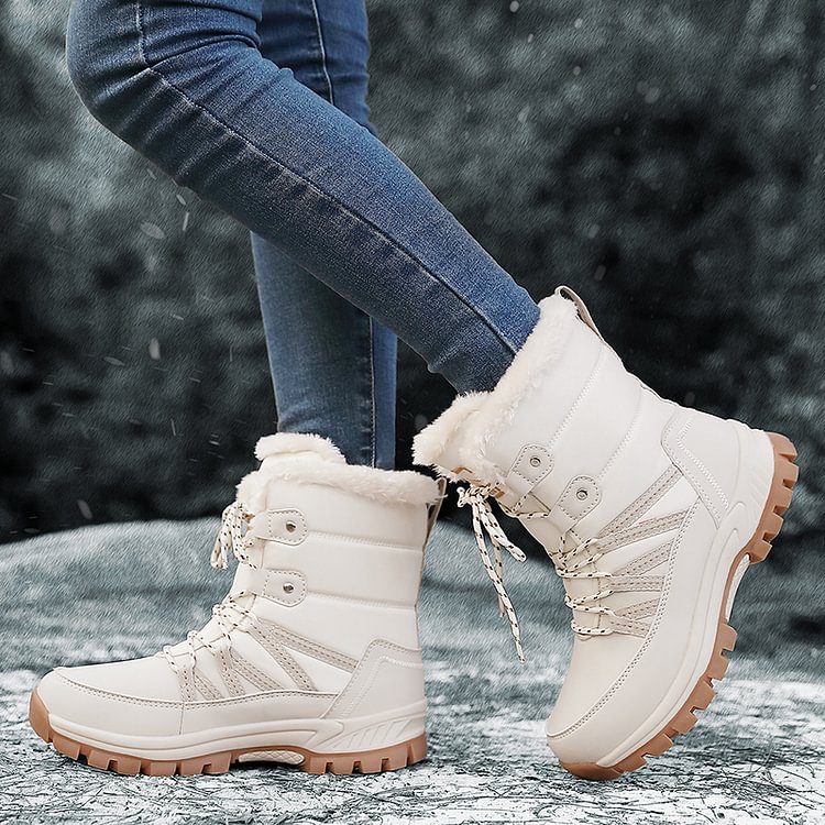 Damen Anti-Rutsch-Fell Warme wasserdichte Schneestiefel Mitte Der Wade