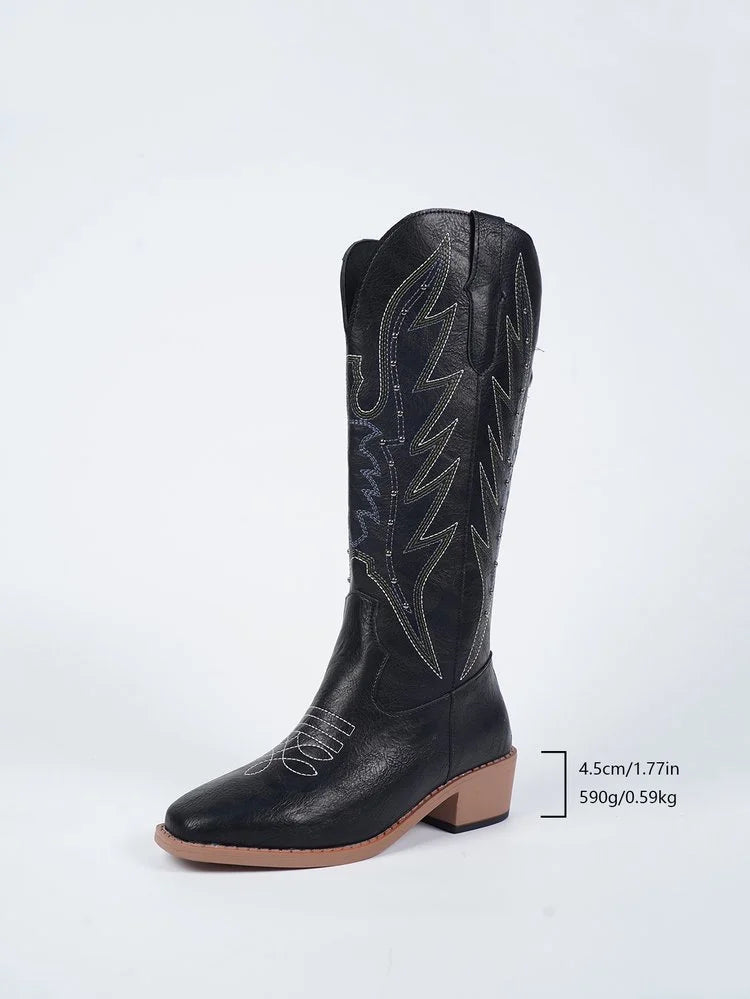 Braune Wildleder-Cowboystiefel mit Blattstickerei