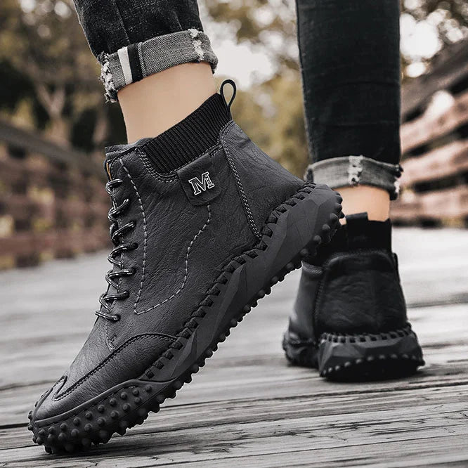 Herren Stiefeletten Winter Warme Schneestiefel Dicker Plüsch Herren Handgefertigte Lederstiefel Outdoor Wasserdichte Arbeitsstiefel
