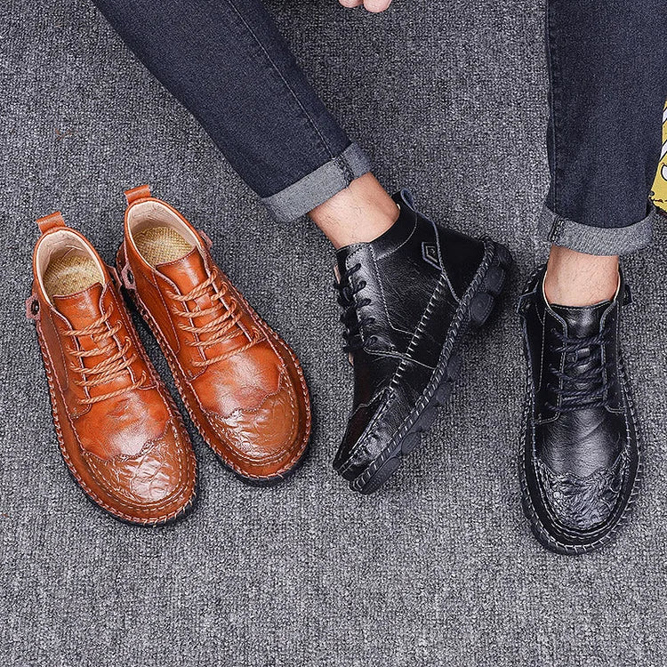 Herren Leder Stiefeletten Runde Zehen Lässige orthopädische Schuhe